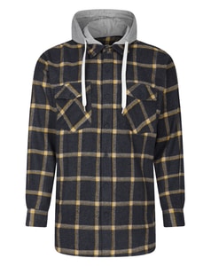 Bigdude Hooded Flannel Checked Shirt Dusty Blue Tall